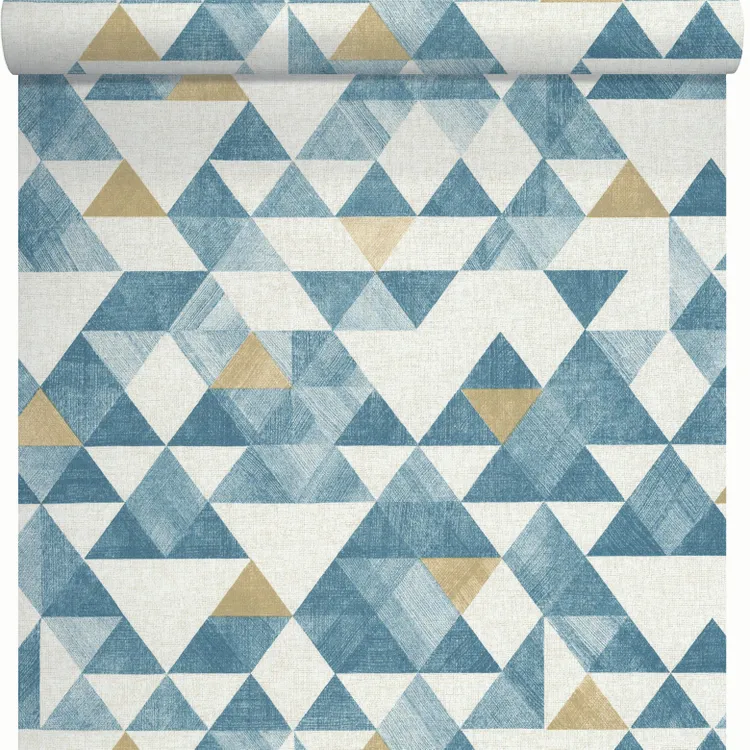 Papier peint vinyle Triangle tribal bleu et ocre – Image 2