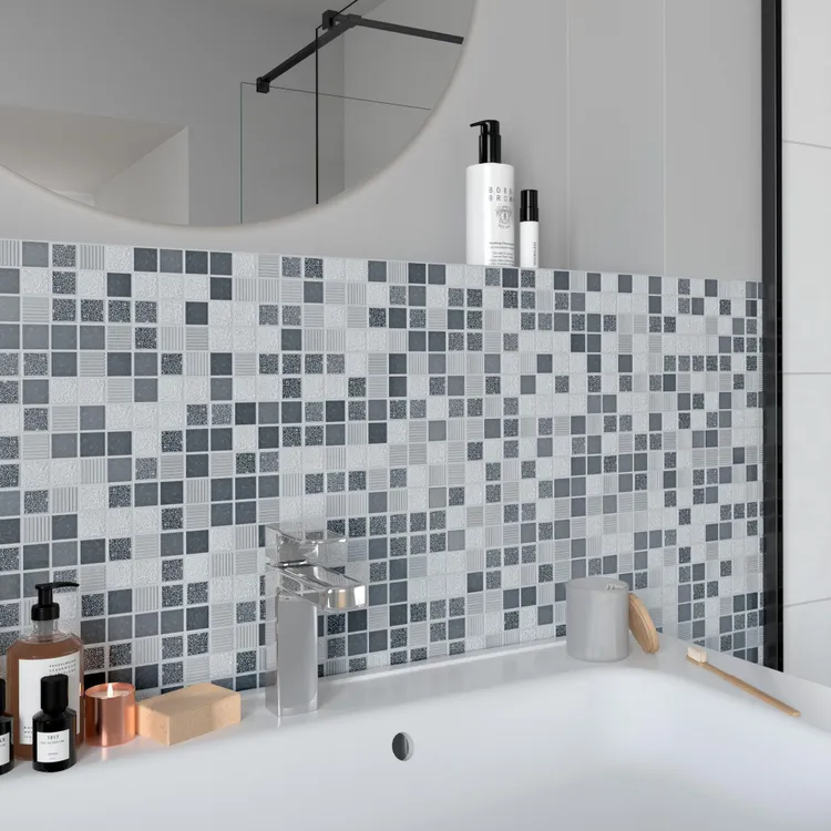 1 plaque de mosaïque sol / mur Mineral travertin effet pierreblanc, gris 30.5 x – Image 5